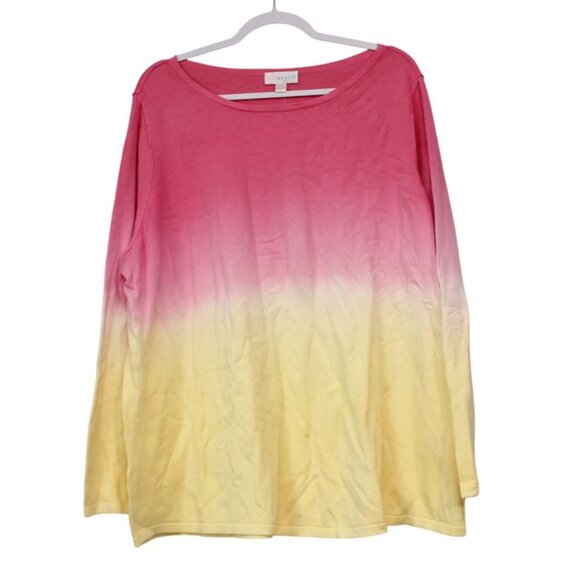 Belle Tops - NWT Belle Beach Kim Gravel Blouse Size 3X Pink Yellow Colorful Cotton Stretch